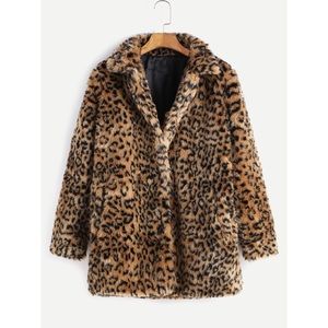 Leopard Button Up Faux Fur Coat